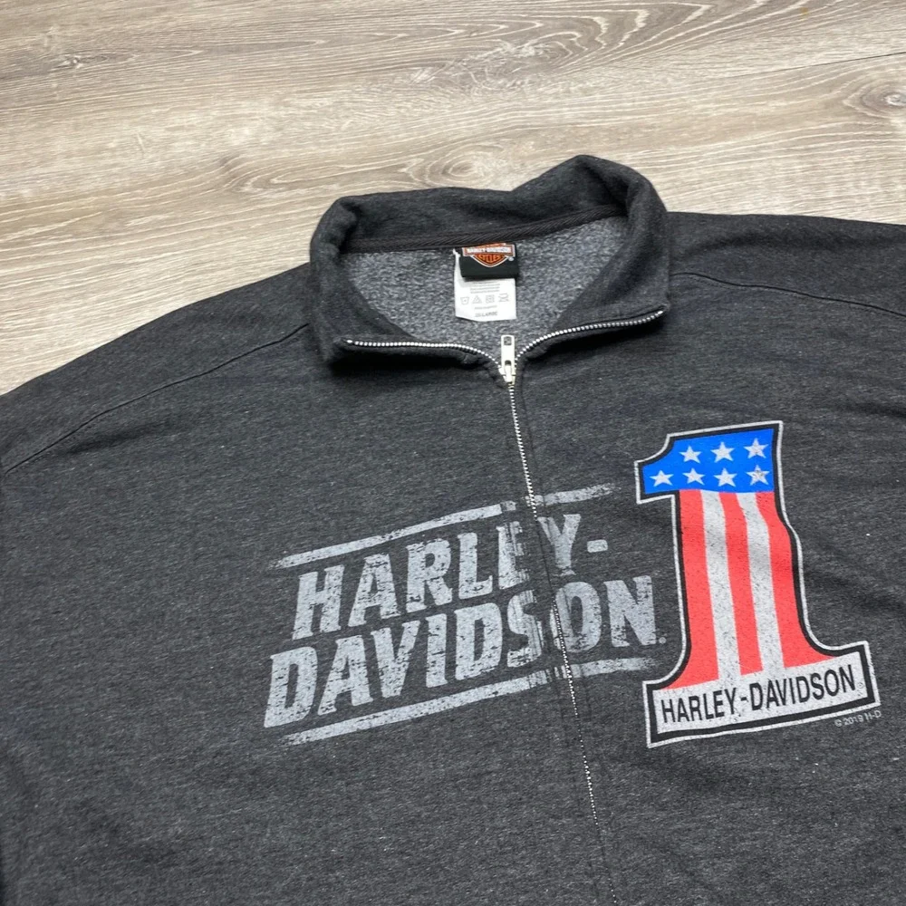 Harley-Davidson‎ Full Zip Sweatshirt Mens 2XL Fleece Grey Independence Charlotte